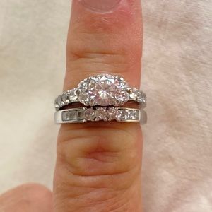 Vintage TK 316 Stainless Steel CZ 2 Piece Ring Set